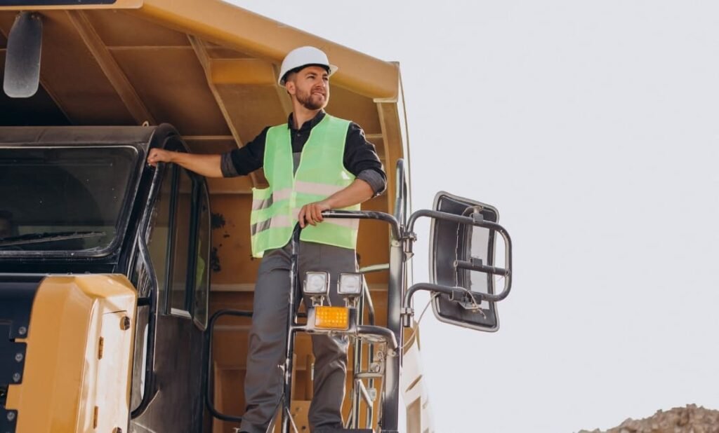 minero en camión viendo al horizonte, de una mina realizando soluciones de ingeniería minera y viendo opciones de - títulos mineros en colombia